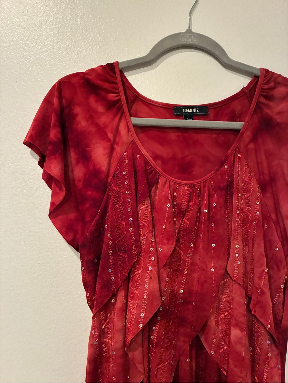 Elementz Red Ruffle Cascade Short-Sleeve Top - Picture 2 of 8